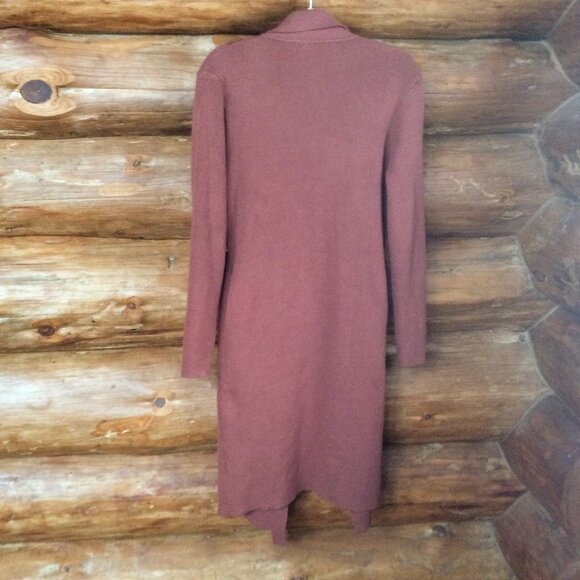 Terra Cotta Long Sleeve Waist Tie Boho Long Duster Sweater w/Pockets Size Medium - Picture 2 of 5